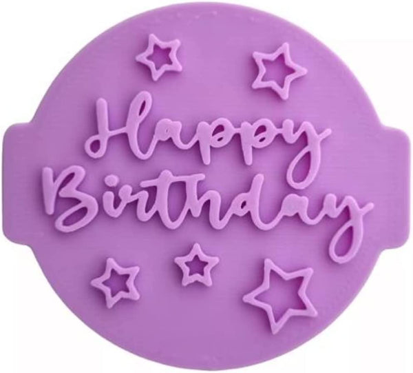 The Cookie Cutter Hub Happy Birthday with Stars Embosser No 44/Stamp for Cupcakes Fondant Icing Clay Cake Baking Decoration