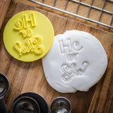 The Cookie Cutter He or She Baby Shower Embosser /Stamp for Cupcakes Fondant Icing Clay Cake Baking Decoration