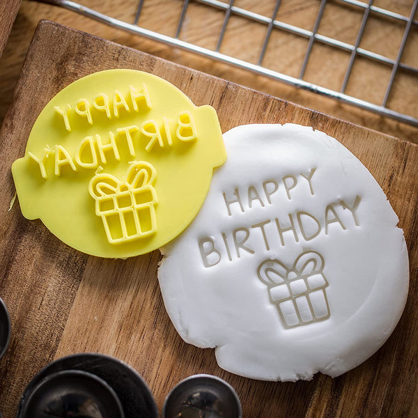 The Cookie Cutter Hub Happy Birthday Present Embosser No 53 /Stamp for Cupcakes Fondant Icing Clay Cake Baking Decoration