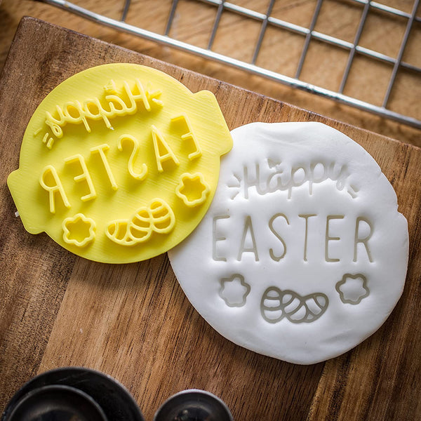 The Cookie Cutter Hub Happy Easter 4 Eggs Embosser No 51 /Stamp for Cupcakes Fondant Icing Clay Cake Baking Decoration