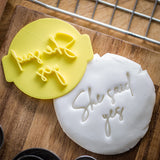 The Cookie Cutter Hub She Said Yes Embosser /Stamp for Cupcakes Fondant Icing Clay Cake Baking Decoration