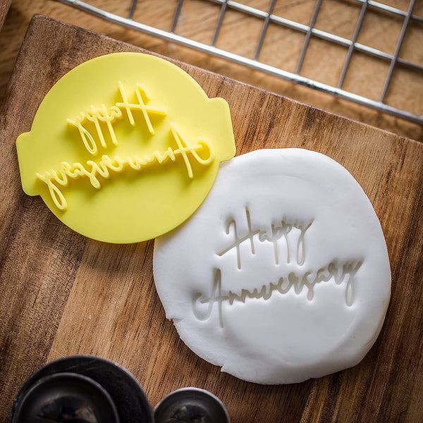 The Cookie Cutter Hub Happy Anniversary Embosser No 9 /Stamp for Cupcakes Fondant Icing Clay Cake Baking Decoration