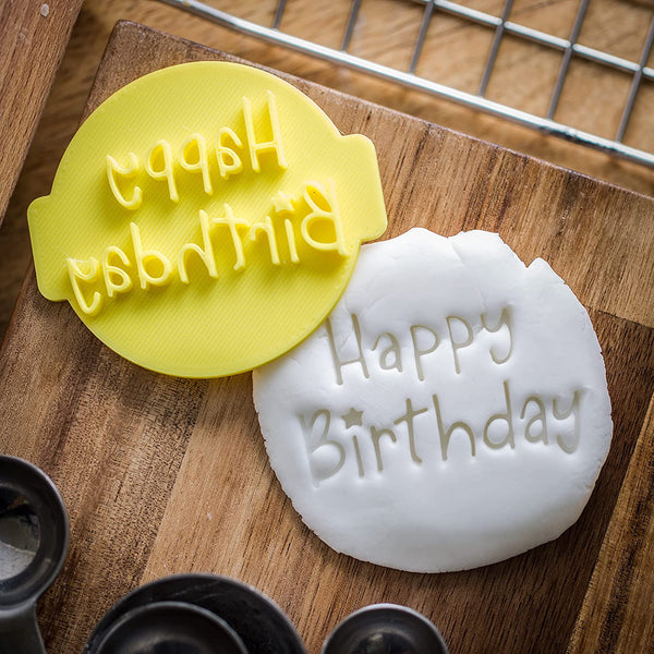 The Cookie Cutter Hub Happy Birthday Embosser /Stamp for Cupcakes Fondant Icing Clay Cake Baking Decoration